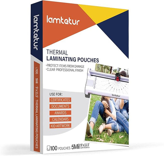 Lamtetur Thermal Laminating Pouches 9"x11.5" Inches, Holds 8.5 x 11 Inch Sheets by Lamtetur