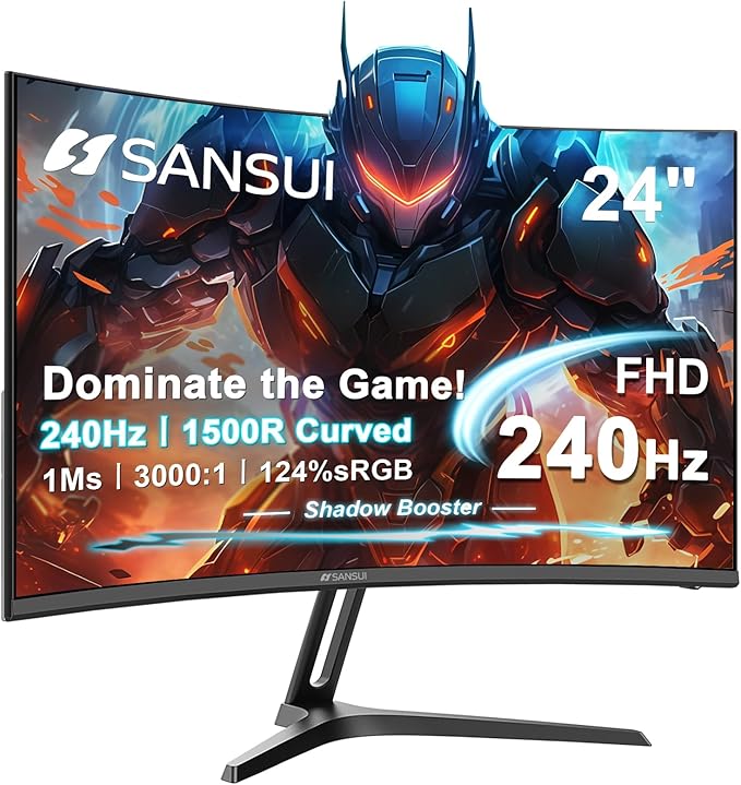 SANSUI 24 Inch Curved 240Hz Gaming Monitor FHD 1080P, 1500R Curve Computer by SANSUI
