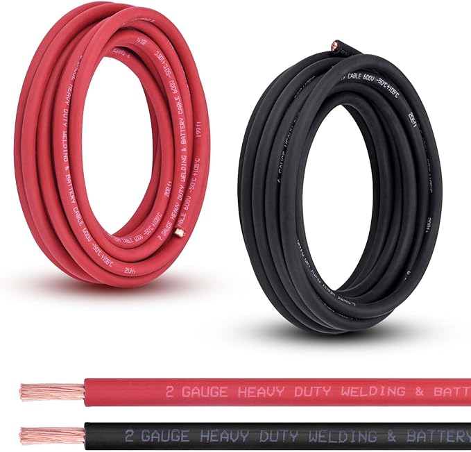 Shirbly 2 Gauge Battery Cable, 20FT Red + 20FT Black 2 AWG Pure Copper Wire by Shirbly