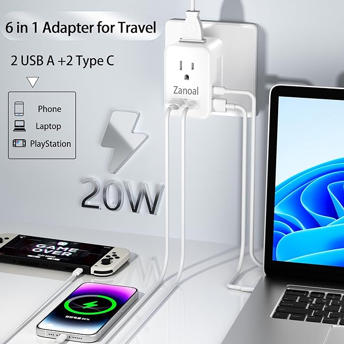 6 in 1 European Travel Plug Adapter, 220v to 110v Voltage Converter, US to - Image 3