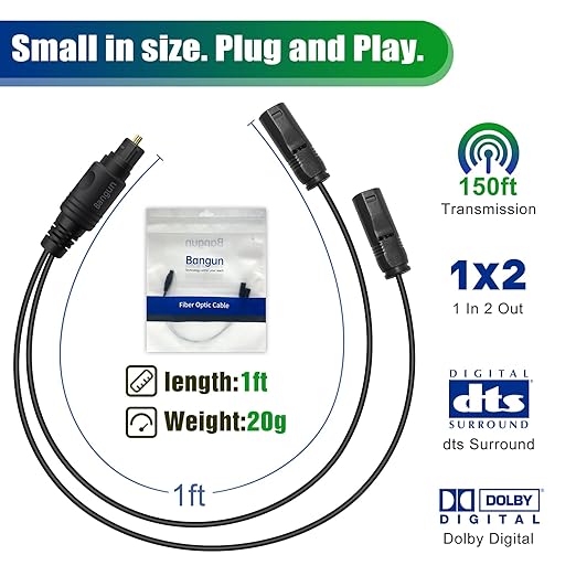 1x2 Digital Audio Splitter, Toslink Digital Fiber Optic Audio Splitter 1 Male - Image 6