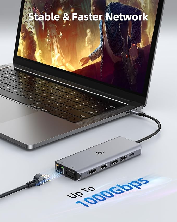 Laptop Docking Station 4 Monitors, Dual HDMI+8K DP+VGA, 100W PD, 6 USB C/A Ports - Image 7