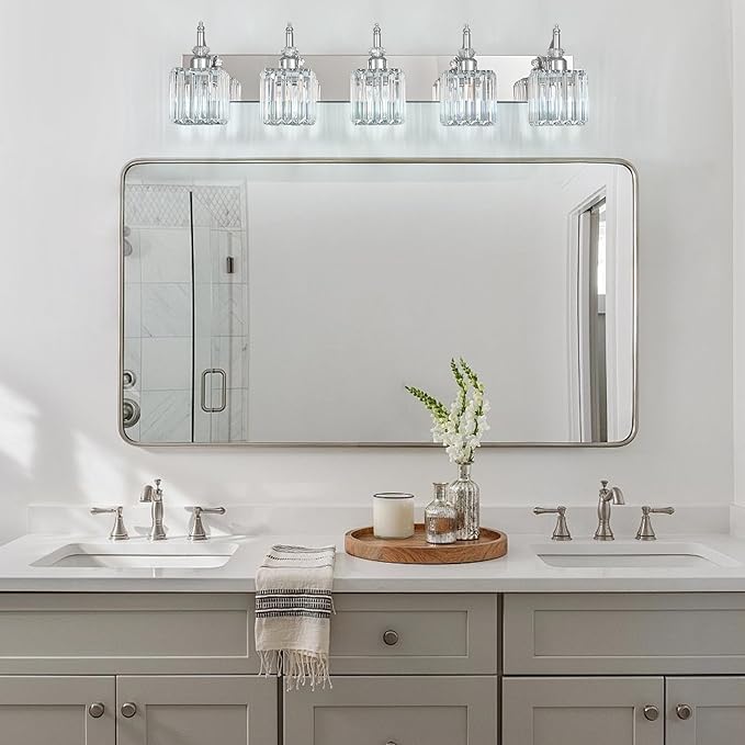 BBLLWJ Crystal Vanity Lights Chrome 5 Light Bathroom Light Fixtures Over Mirror - Image 3