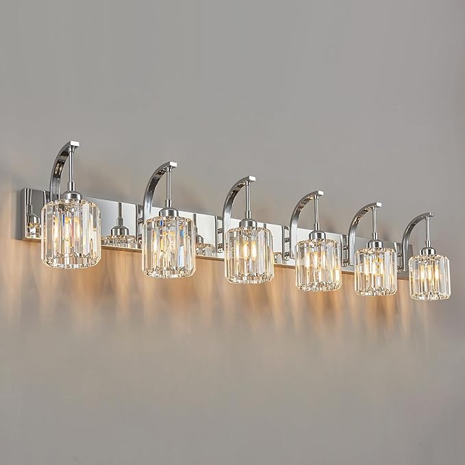 FDPBY 6-Light Crystal Vanity Light, Chrome Modern Wall Sconce by FDPBY