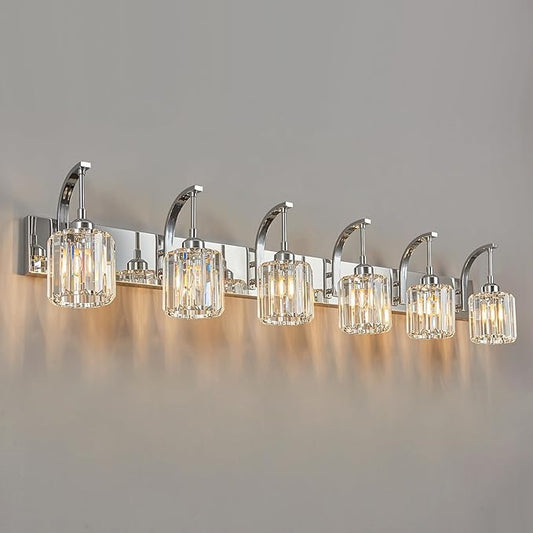 FDPBY 6-Light Crystal Vanity Light, Chrome Modern Wall Sconce by FDPBY