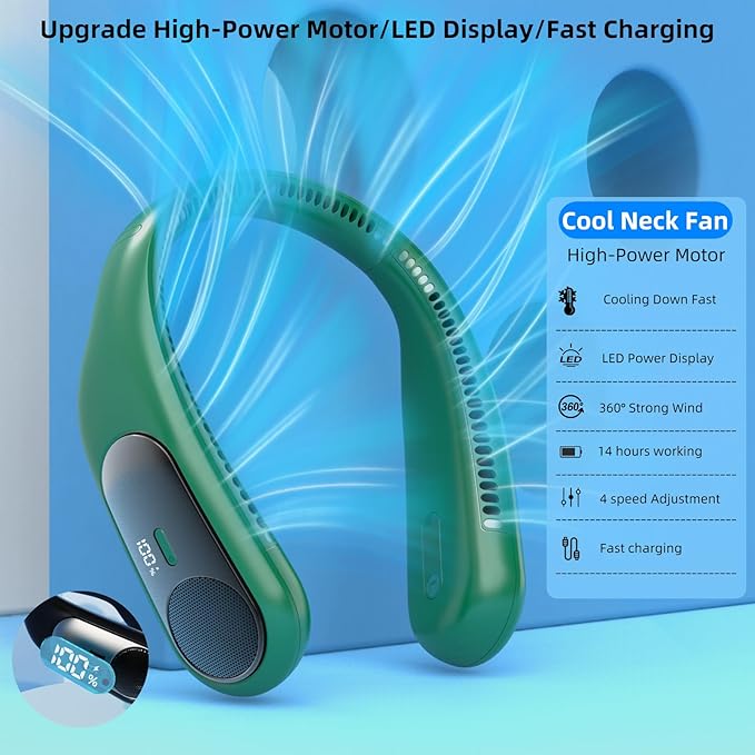 Portable Neck Fan, Personal Wearable Bladeless Fan, LED Display, 6000mAh USB - Image 3