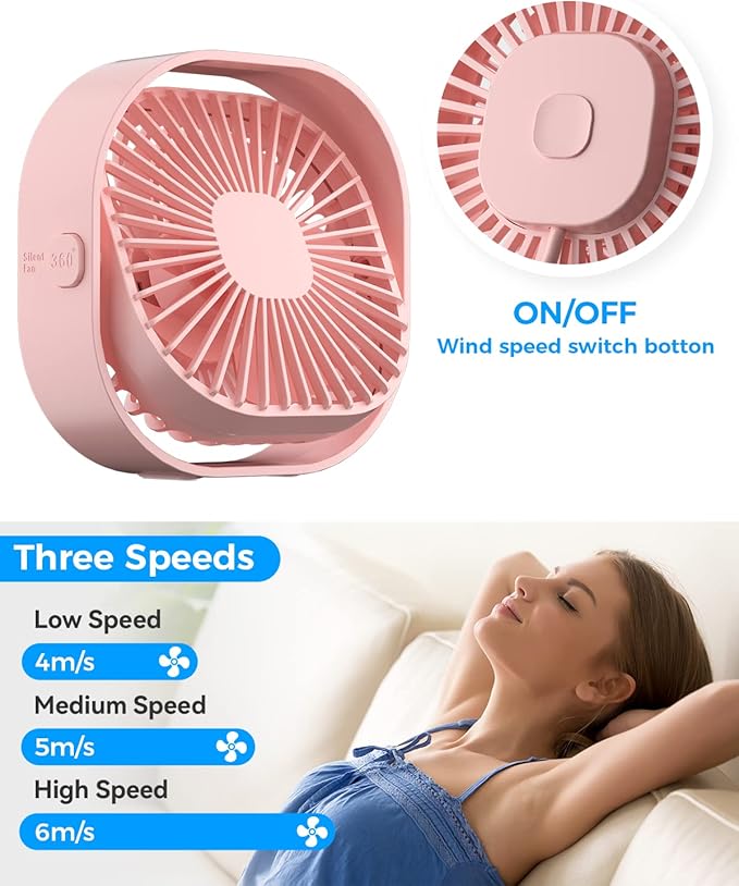 RJVW 4 Inch Small USB Desk Fan, 3-Speed Portable & 360°Rotatable Mini Cooling - Image 4