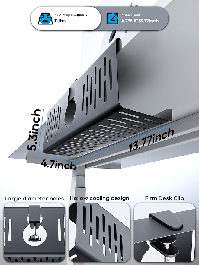 NODOCA No Drill Under Desk Cable Management Tray, Punch-Free Clamp on, Metal - Image 7