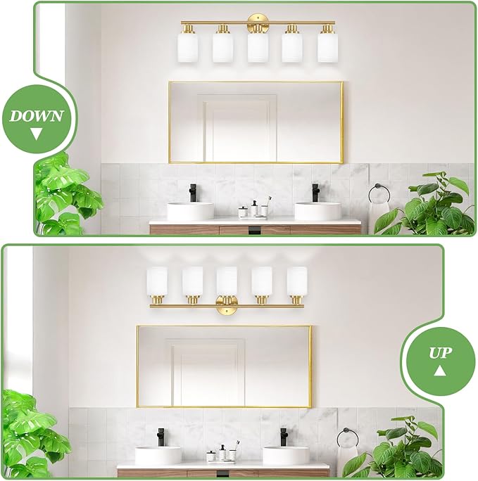 Guliaofo 5-Light Vanity Lights, Brushed Gold Bathroom Light Fixture - Image 4