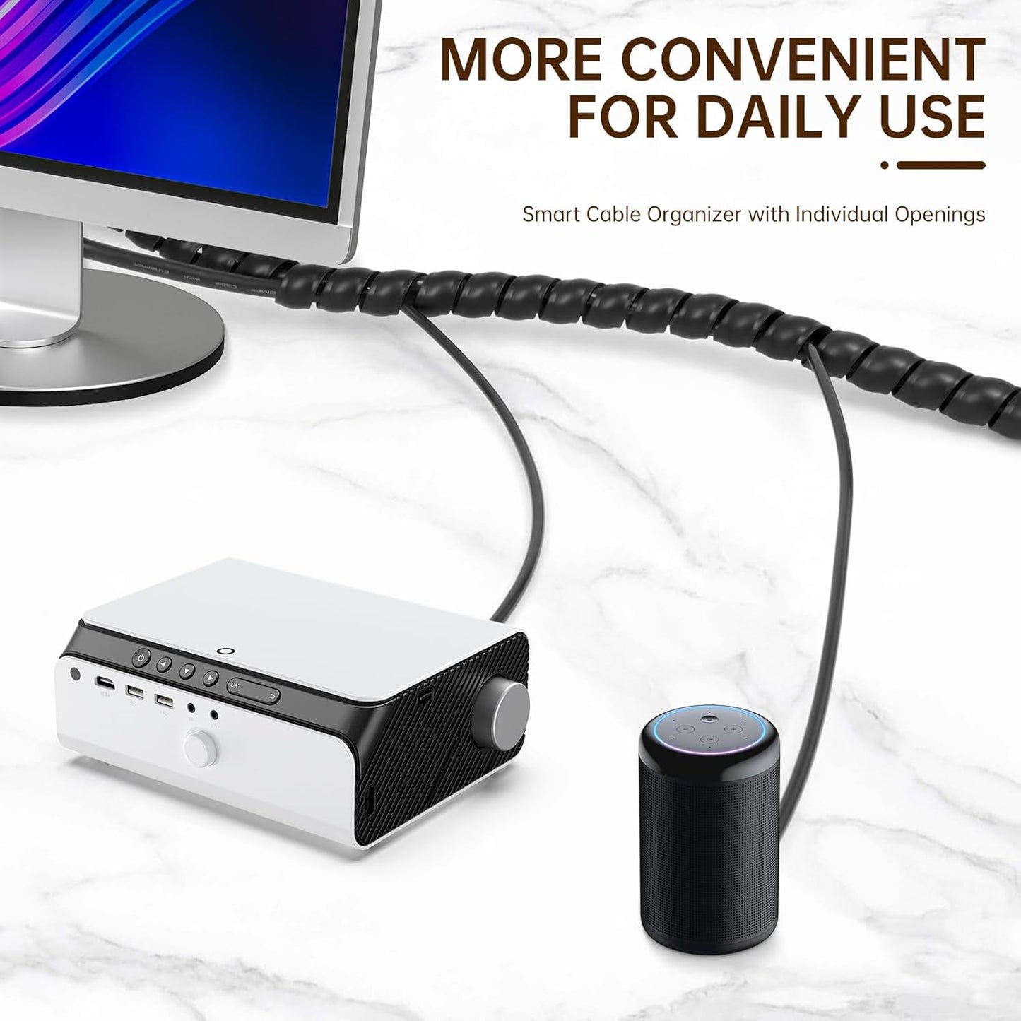 Spiral Cable Wrap, 10ft Cable Sleeves for Cords, Flexible Cable Management Sleeve for Computer, Power, Audio & Video Cords (Black, 5/16")
