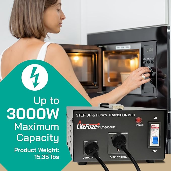 LiteFuze 3000 Watt Voltage Converter Transformer Step Up/Down - 110v to 220v / - Image 5