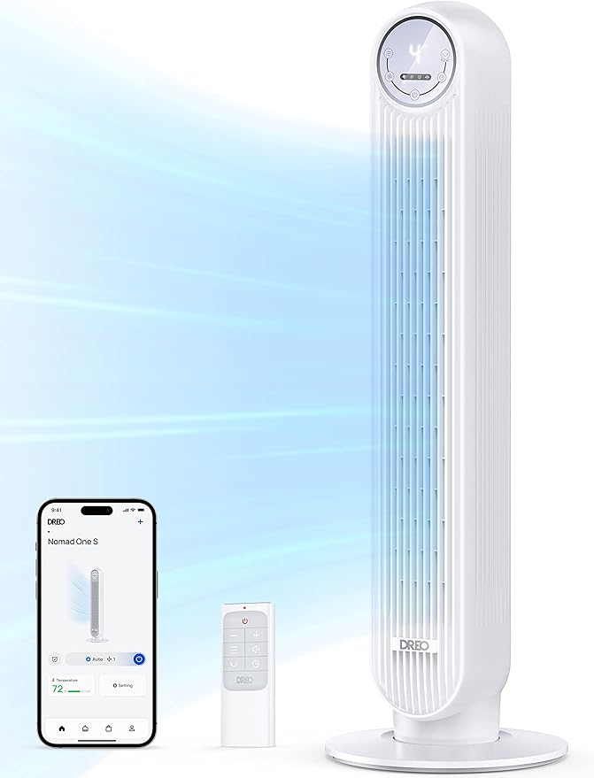 Dreo Tower Fan for Bedroom, 25ft/s Smart Standing Fans, 90° Oscillating Floor by DREO