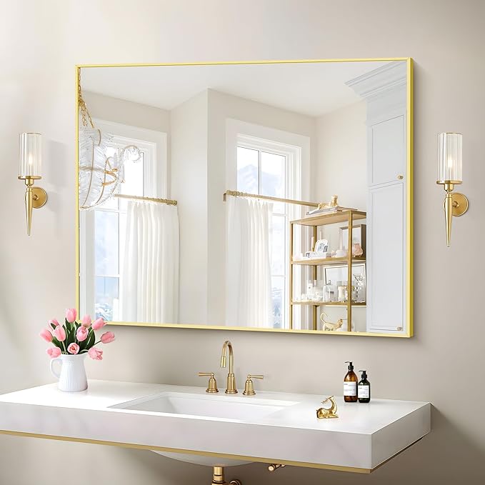 Gold Bathroom Mirror for Wall, 30x36 Inch Rectangle - Image 9