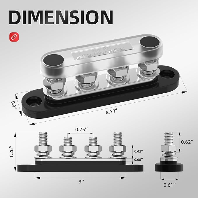 DAIERTEK Bus Bar 12V 150A Mini Power Distribution Block Max 48V DC/300V AC - Image 2