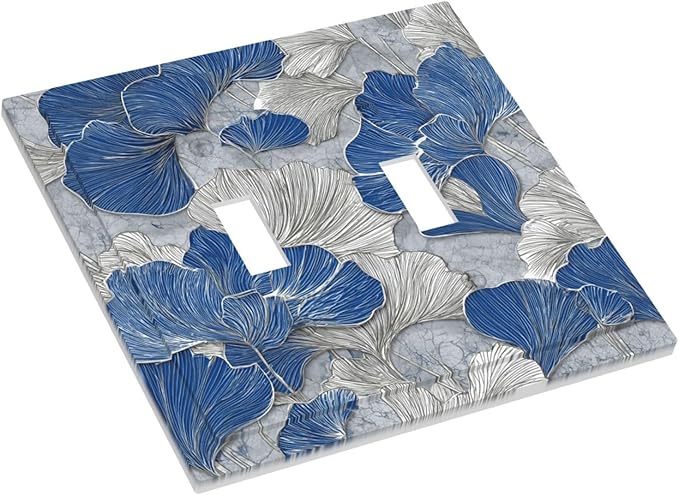 Bvtewkhz Abstract Blue Marble Plant Leaves 2 Gang Double Toggle Decorative - Image 3