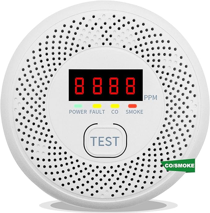 Vzmcov Carbon Monoxide and Smoke Detector LCD Display, Battery Powered by Vzmcov