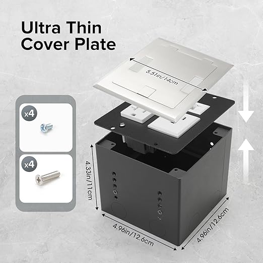 Vagueior Recessed Flat Hidden Floor Electrical Outlet Box Kit, Stainless Steel - Image 3