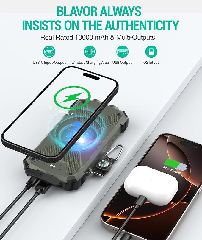 BLAVOR Solar Power Bank 10, Portable Wireless Charger, 20W Fast Charging - Image 5