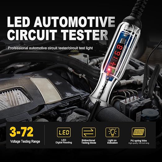WINAMOO Upgraded 3-72V LED Digital Automotive Circuit Tester, DC Voltage Test - Image 2