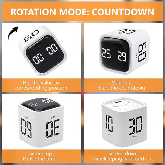 GuDoQi Multi-Function Cube Timer, 5/10/30/60 Min & Custom Count Down, Included - Image 3