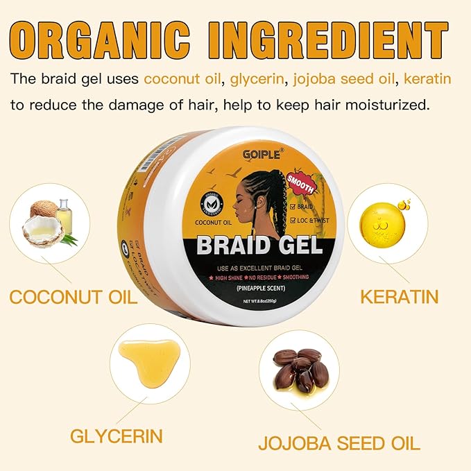 8.8OZ Strong Hold Braiding Gel for Twists, Cornrows - Image 2