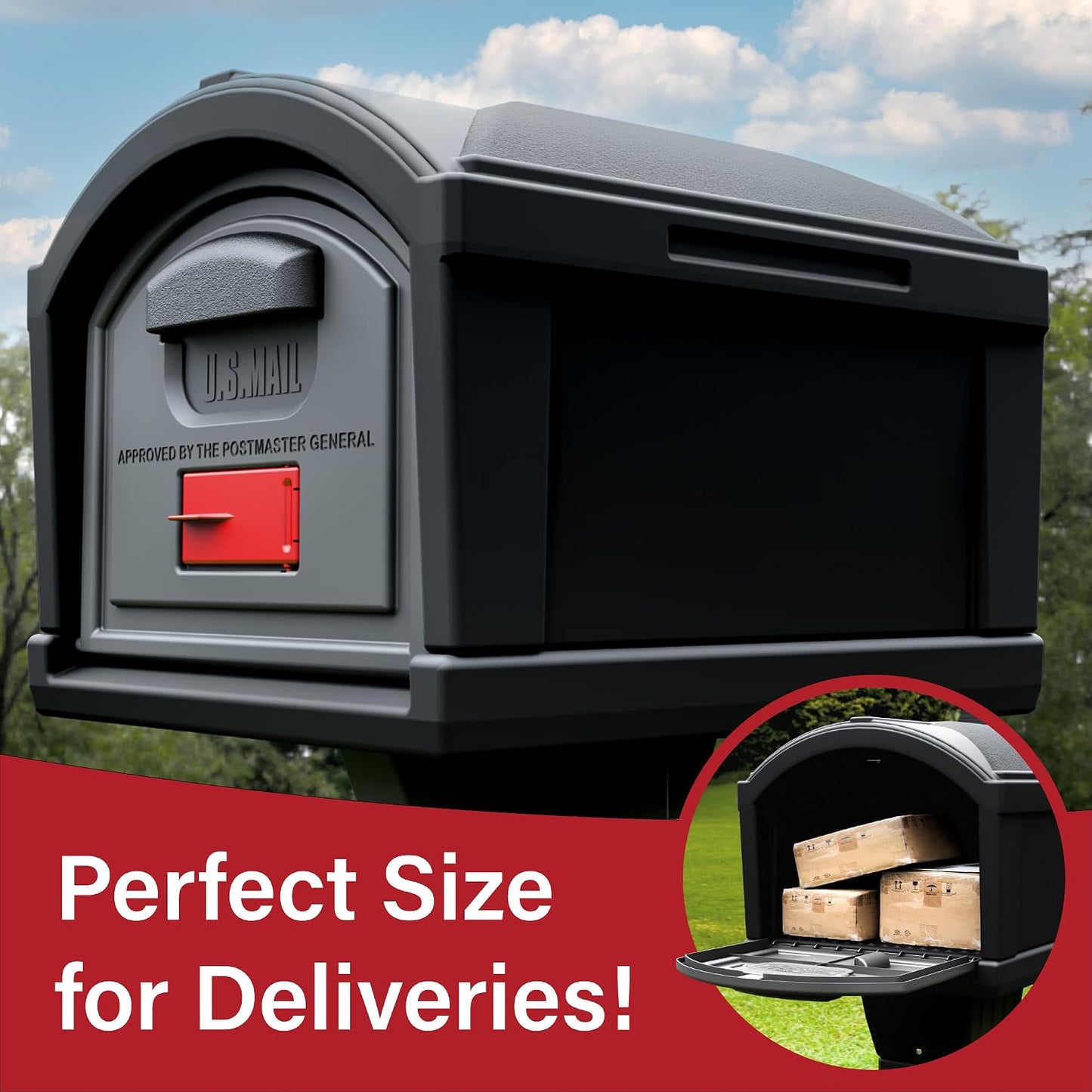 Simplay3 USPS T4 Extra Large Capacity XL Mailbox and Post Cover with Durable Double-Wall Construction, Weather-Resistant Design, Black, Made in the USA