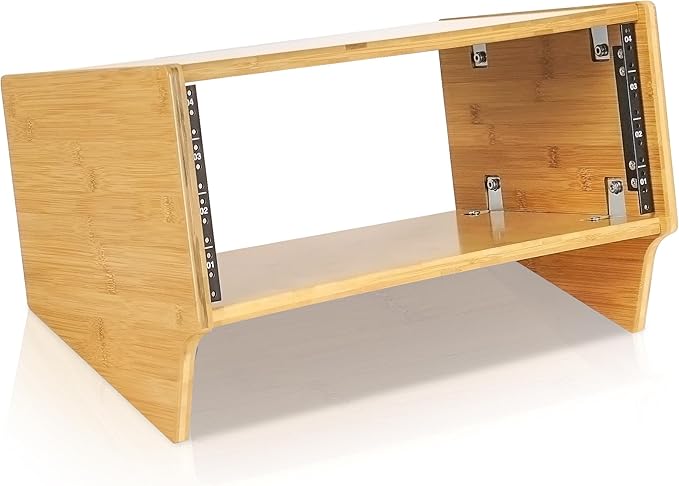 Sound Town DIY 4U Angled Desktop Turret Studio Rack, Solid Carbonized Bamboo by SOUNDTOWN