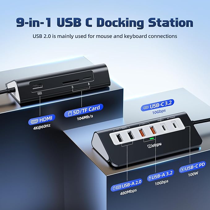 intpw P9 PRO USB C Hub 10Gbps, 9-in-1 USB C Docking Station 3.28FT - Image 2