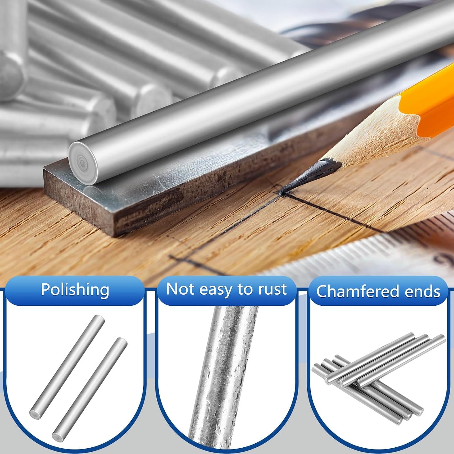 Sadnyy 6 Pcs 1/2 x 3 Inch 304 Stainless Steel Metal Dowel Pins Bunk Bed Replacement Hardware Shelf Pins Support Pegs for Shelf Bracket Bookshelf Cabinet Kitchen Furniture Closet DIY