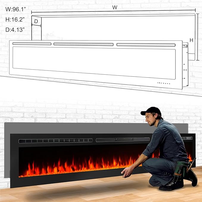 CharaVector 100 inch 750W/1500W Electric Fireplace Inserts - Image 7