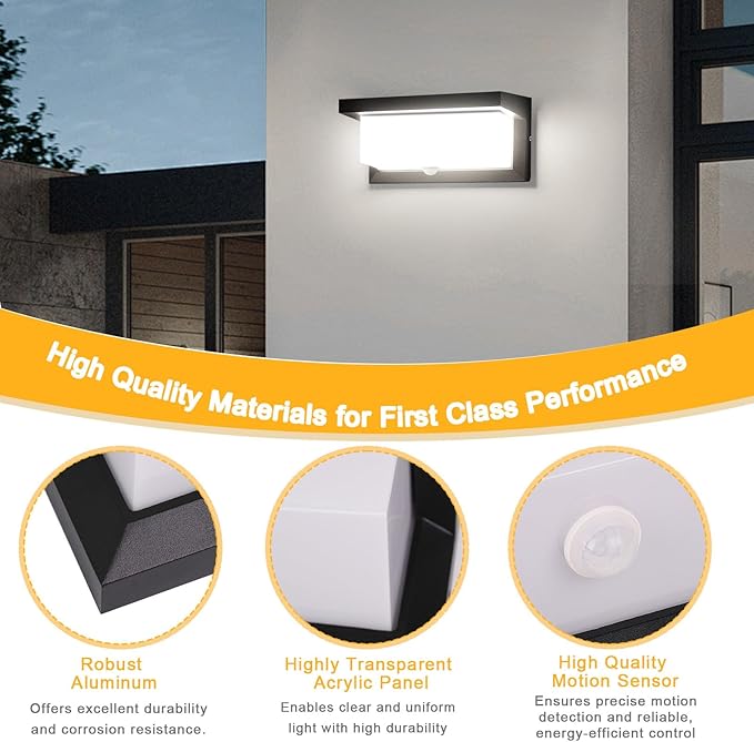 Sorfia 18W Motion Sensor Outdoor Lights Wired, IP65 Aluminum LED Outdoor Motion - Image 6