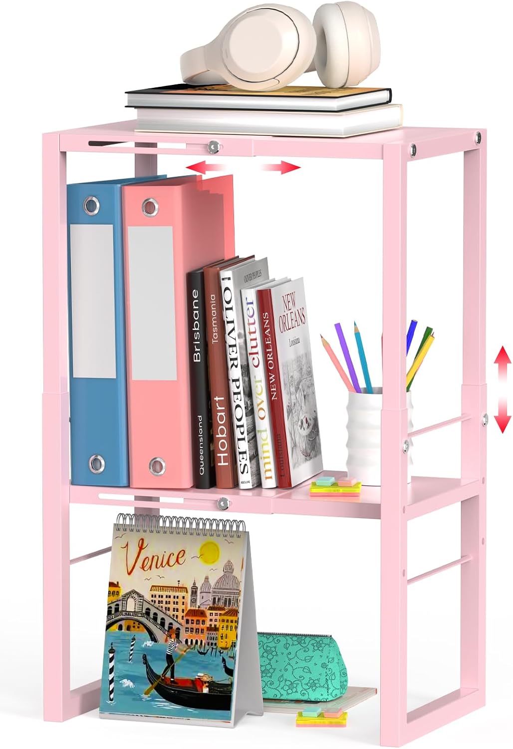 lidtop locker organizer shelf pink, metal adjustable width, main product view