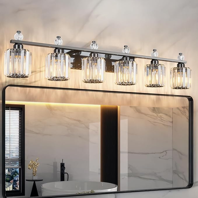 FDPBY Bathroom Vanity Lights 6-Light Plating Black Modern Crystal Vanity Light by FDPBY