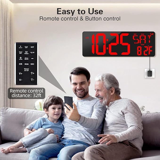 XREXS Large Digital Wall Clock WiFi Sync, 16.5 in Large Display Wall Clock - Image 6
