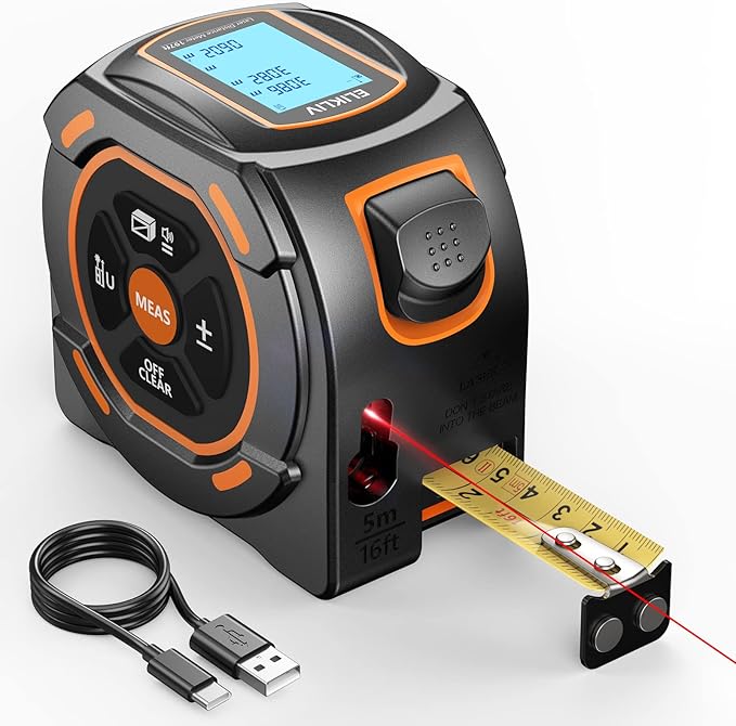 Laser Tape Measure 2-in-1, 197Ft Laser Distance Meter & 16Ft Digital Tape by Elikliv
