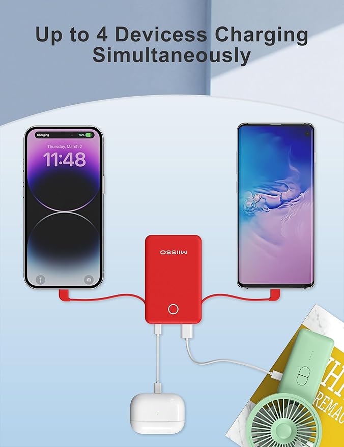 miisso 6000mah Ultra Slim Built in Cables Power Bank, Card Size Built in USB C - Image 5
