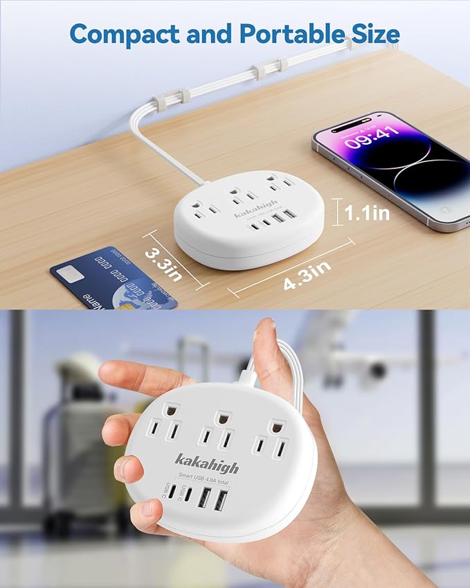 Flat Extension Cord with Outlet Cover & Cable Clips- 5 FT, 1625W Child Proof - Image 4