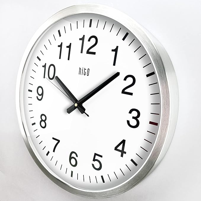 HITO 16" Silent Wall Clock Battery Operated Non Ticking Sweep Movement Glass - Image 3