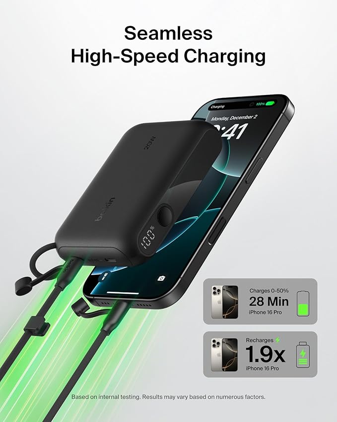 Belkin Portable Charger, Slim USB-C Power Bank 10, 000mAh w/ 2 USB-C Ports - Image 3