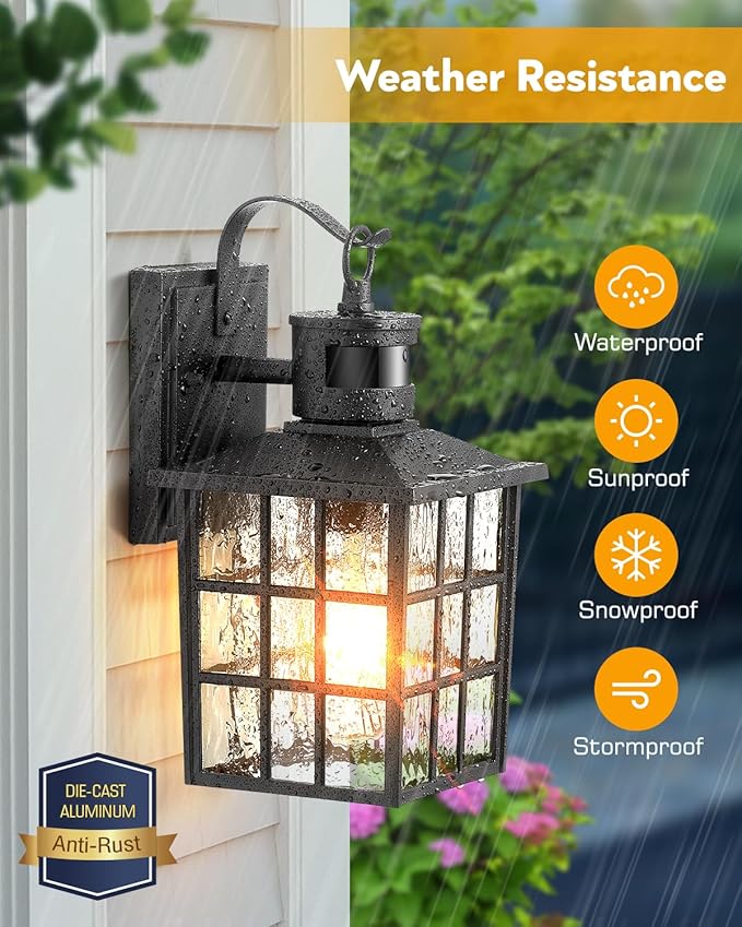 VIANIS Outdoor Wall Lights for House, 2 Pack Black Motion Sensor Porch Lanterns - Image 6