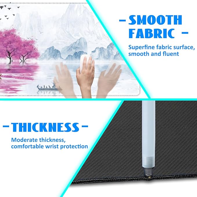 Desk Mat, Cherry Blossom Tree Oil Ink Painting Extended Gaming Mouse Pad Large - Image 5