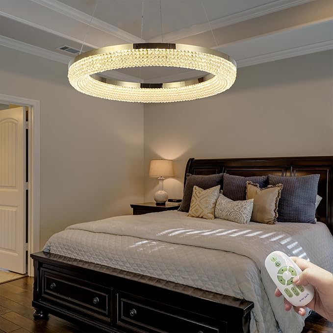 LYICYIU 23.6" Round Crysrtal Stainless Steel Pendant Lamp, 3Color LED Dimmable by Artisinspiredbylifebutbeyondit