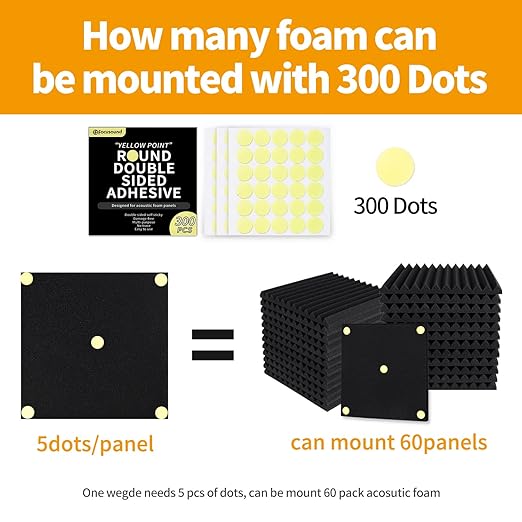 Focusound 300 Pack Yellow Point Double-Sided Adhesive Dots - Image 4