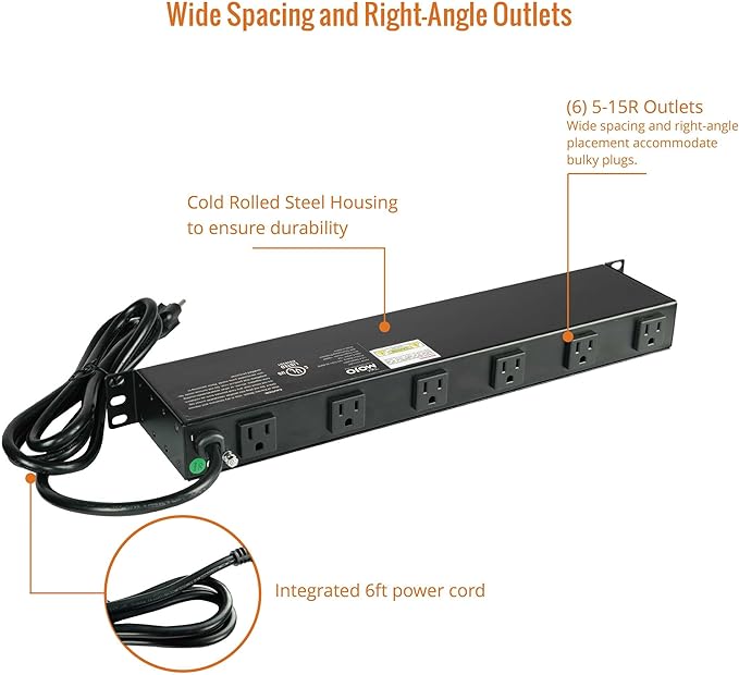 Tecmojo 1U Rackmount Network-Grade PDU Power Strip, 12 Wide-Spaced Right Angle - Image 5