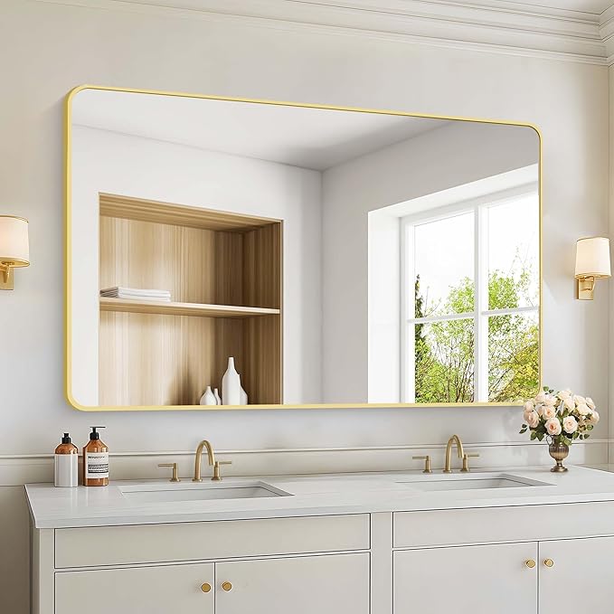 55"x36" Gold Bathroom Mirror, Large Rectangle Mirror, Rectangular Wall Mirror - Image 6