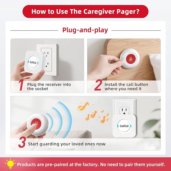CallToU Caregiver Pager Wireless Call Button Smart Bell Alert System - Image 6