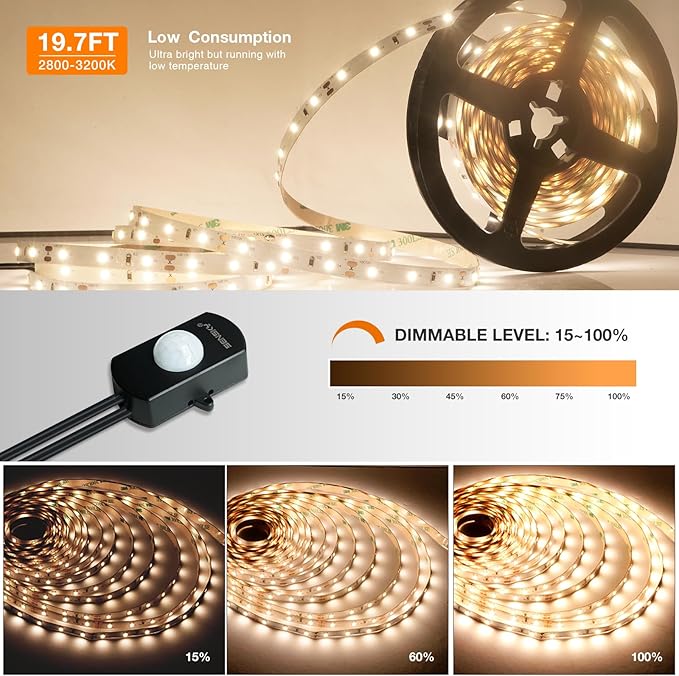 Sensky 19.7ft/6m Motion Activated LED Strip Light Kit Flexible LED Strip Motion - Image 2