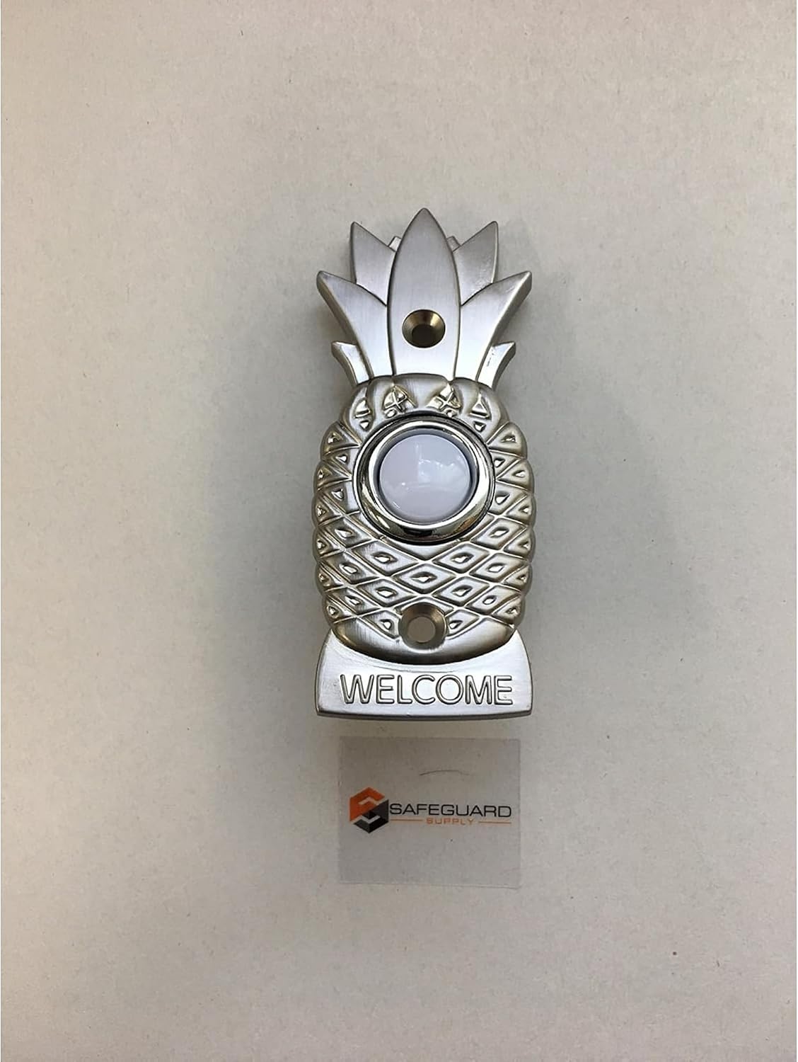 Brass Doorbell Button, Lighted Pineapple, Brushed Nickel | Wired Doorbell, Recessed Mount, Push Button Replacement for Existing Chime Systems