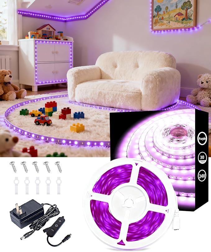 Aalnfe Purple Led Lights Strip Indoor Rope Lights Easy DIY Cuttable Strip Lights by Aalnfe