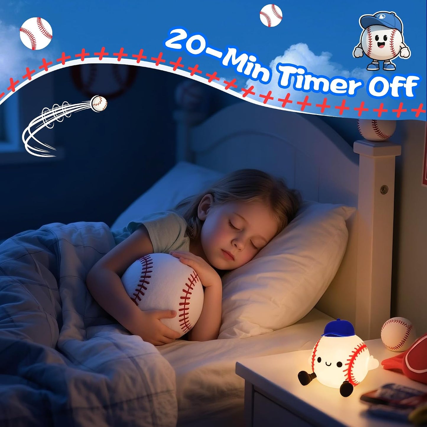 CoolGift Mart Baseball Night Light, Silicone Touch Control Lamp USB Rechargeable with Timer & Brightness Adjustment, Ideal for Breastfeeding Creates Glow for All Ages Baseball Lovers